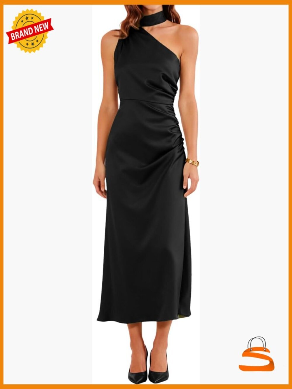 Elegant One-Shoulder Midi Cocktail Dress for Wedding Guest